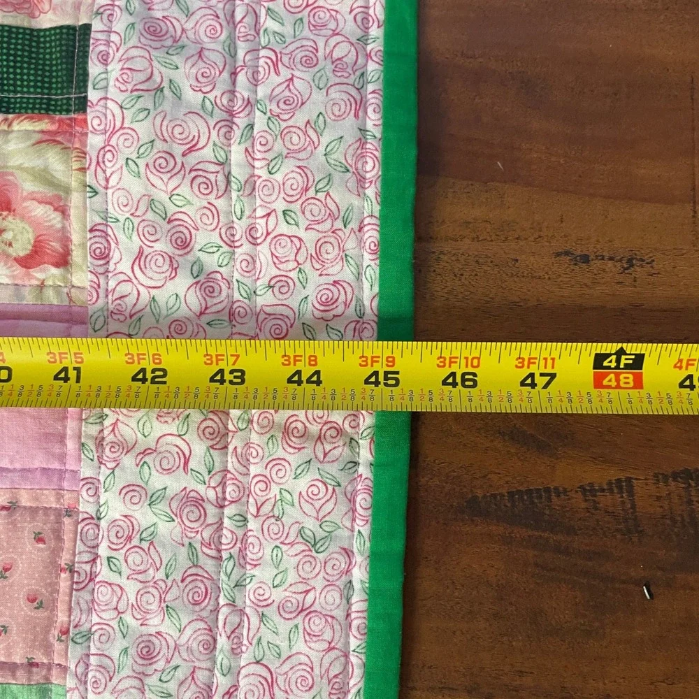 Handmade Patchwork Reversible Throw Blanket Quilt 45.5x82 Pink Floral Cottage
